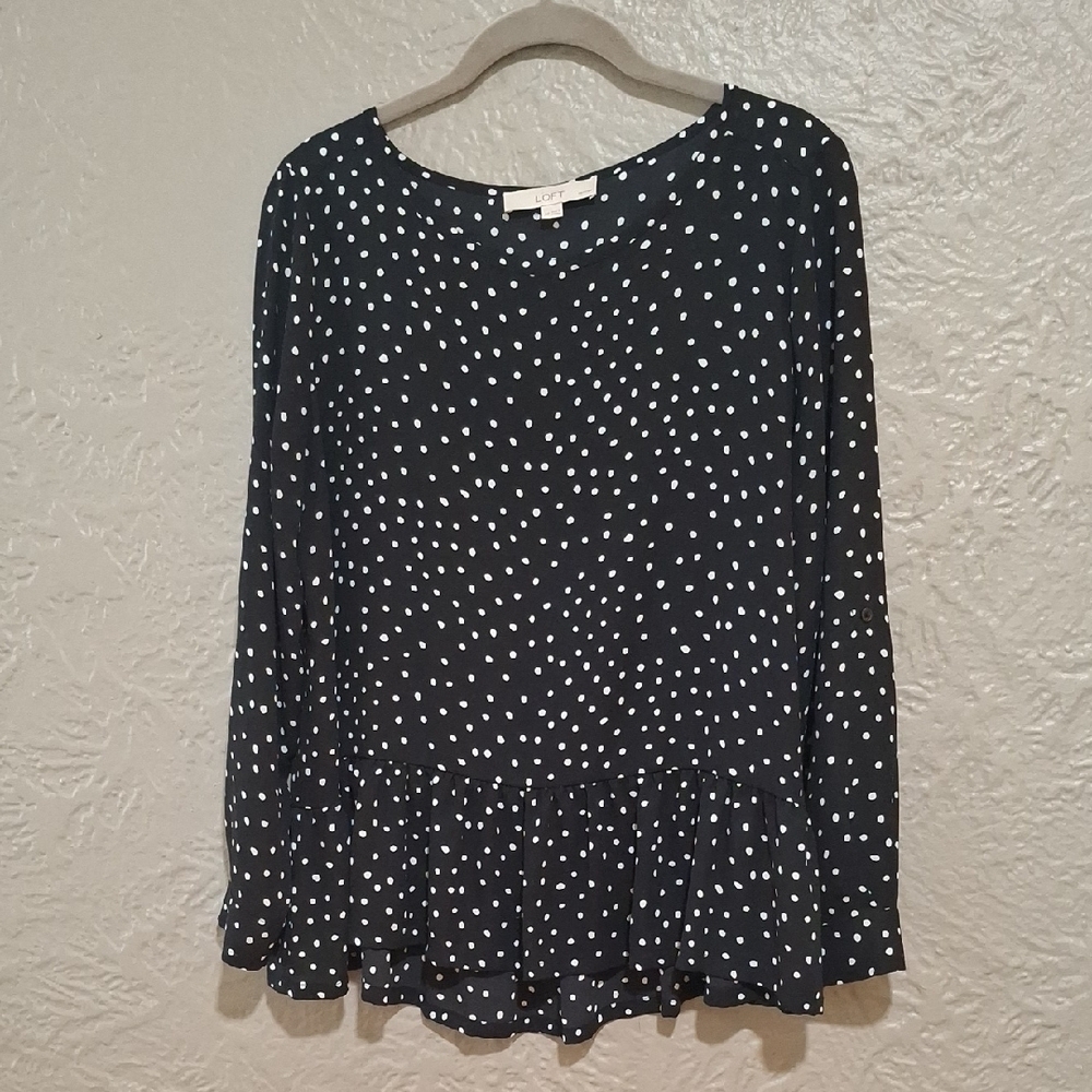 LOFT Women's Black and White Polka Dot Blouse Size MP
